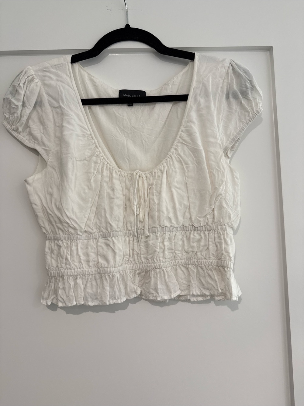 MAJORELLE White Smocked Peplum Scoop-Neck Crop Top Blouse Size S